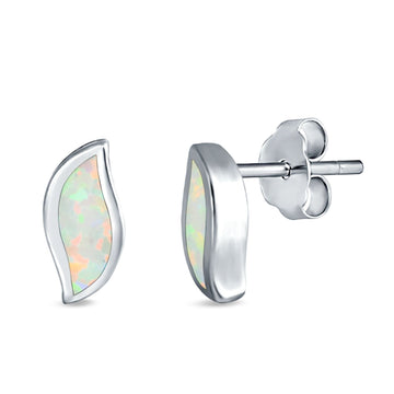 Leaf Stud Earrings Lab Created White Opal 925 Sterling Silver (11mm)